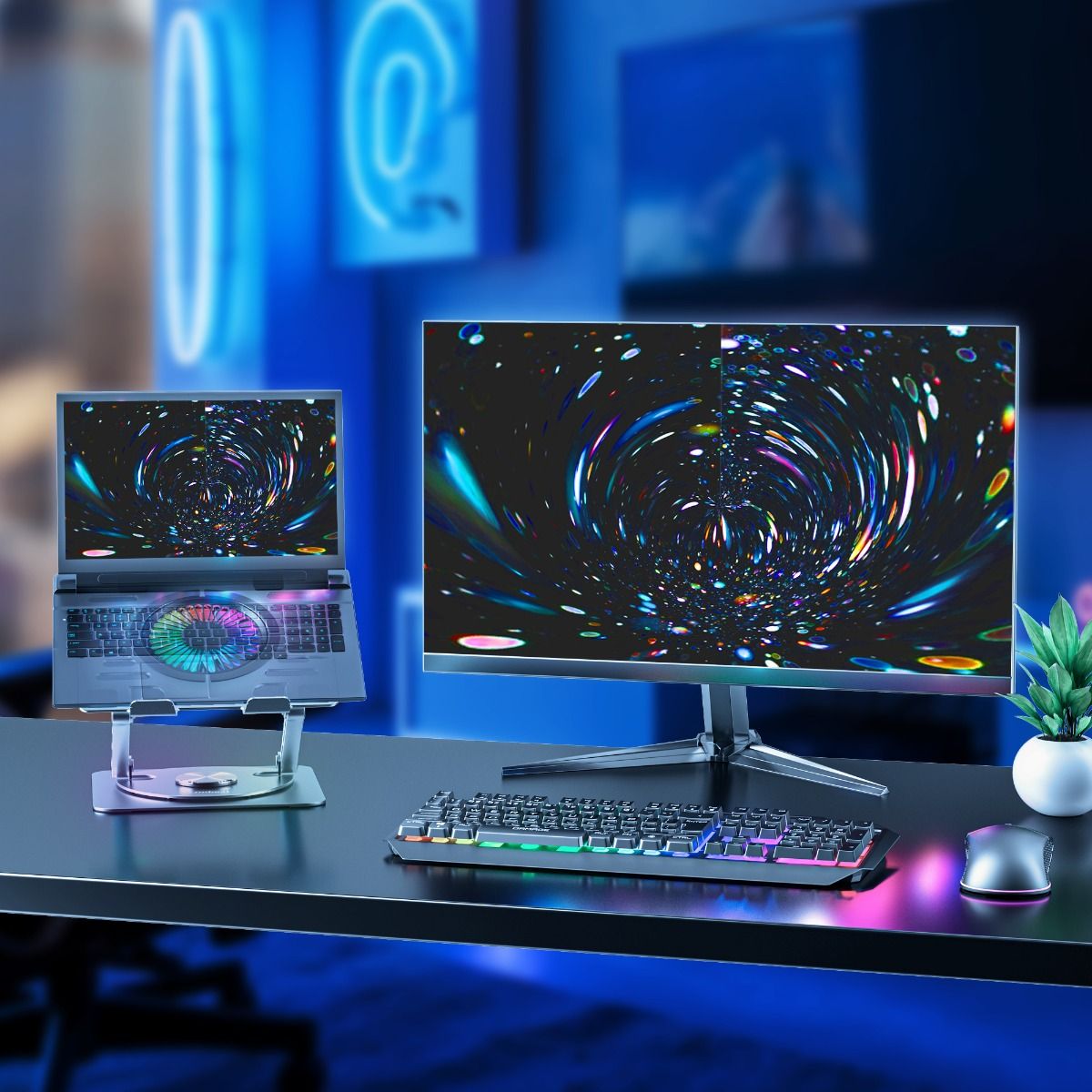 NNEDSZ mbeat Stage S8 Rotating Laptop Stand with RGB Cooling Fan and USB Ports