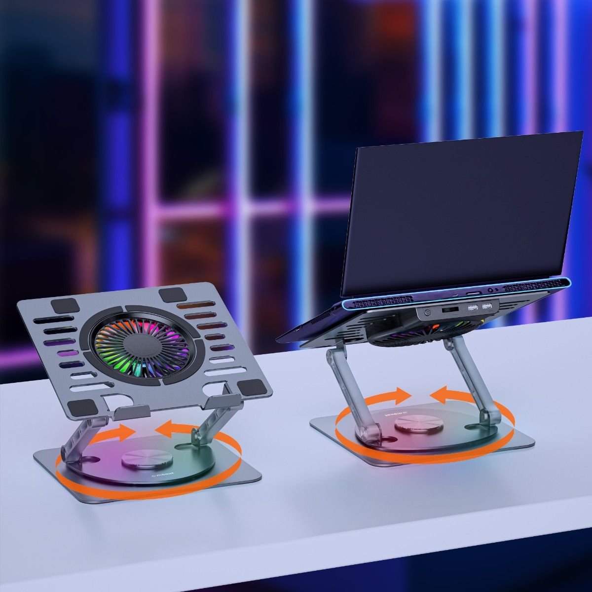 NNEDSZ mbeat Stage S8 Rotating Laptop Stand with RGB Cooling Fan and USB Ports