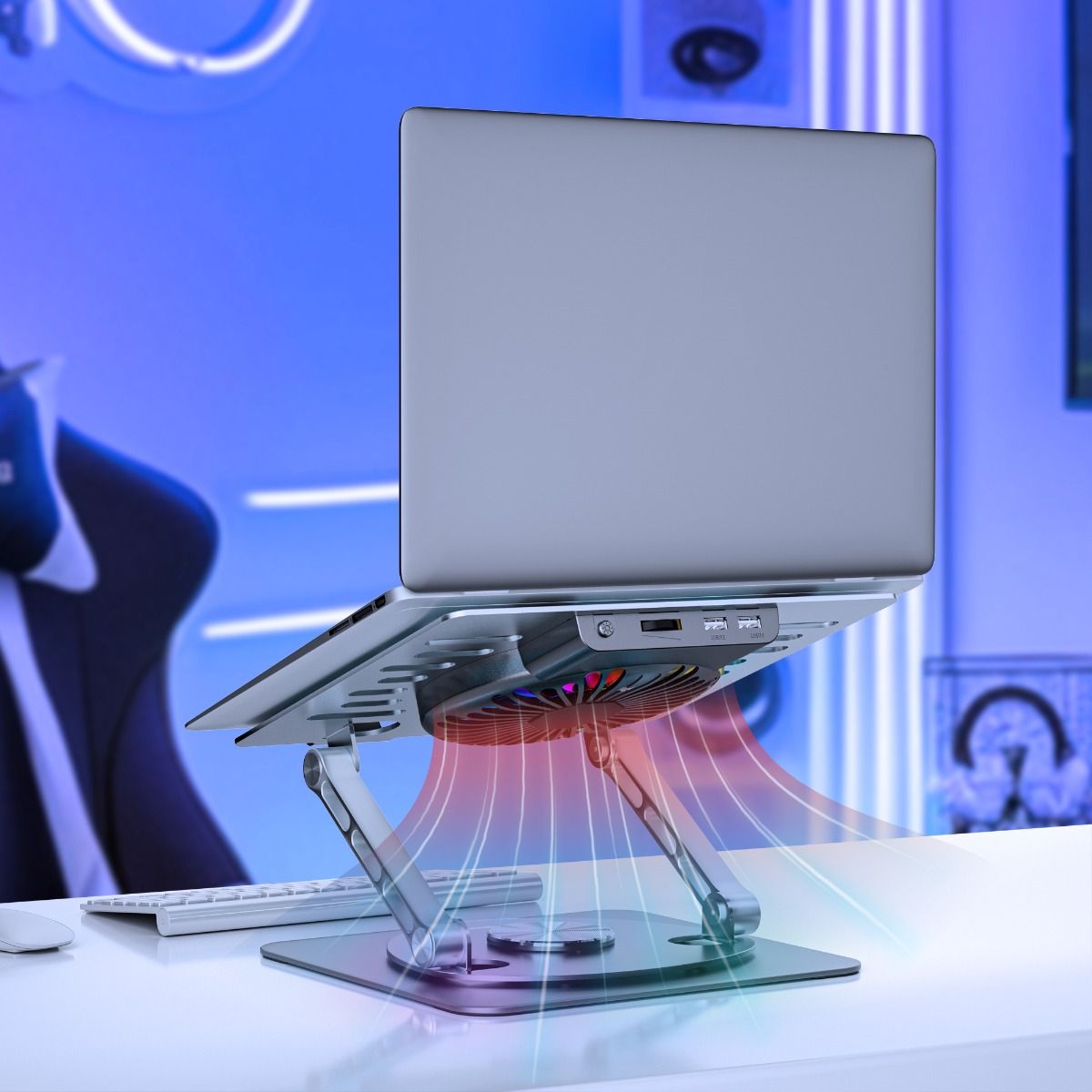 NNEDSZ mbeat Stage S8 Rotating Laptop Stand with RGB Cooling Fan and USB Ports