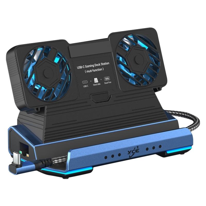 NNEDSZ 9-In-1 Usb-C Gaming Dock With Detachable Fan - Blue / Black
