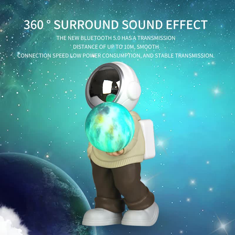 NNEDSZ Holding the romantic moon Creative Astronaut Bluetooth Speaker with 3D Starry Sky Lighting, Portable Wireless Moon Lamp Speaker