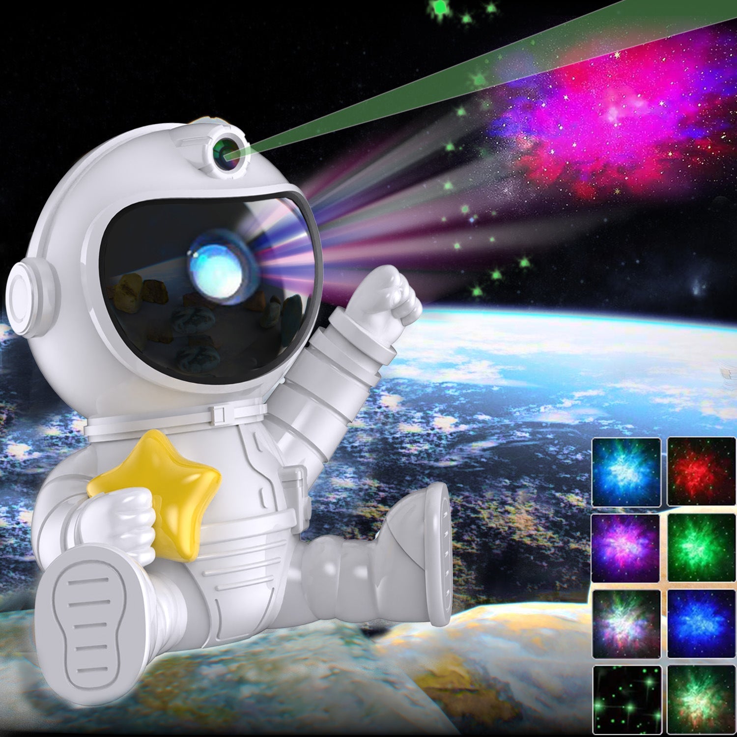 NNEDSZ Astronaut Galaxy Projector Night Light with Remote Control(Pentagram)-0