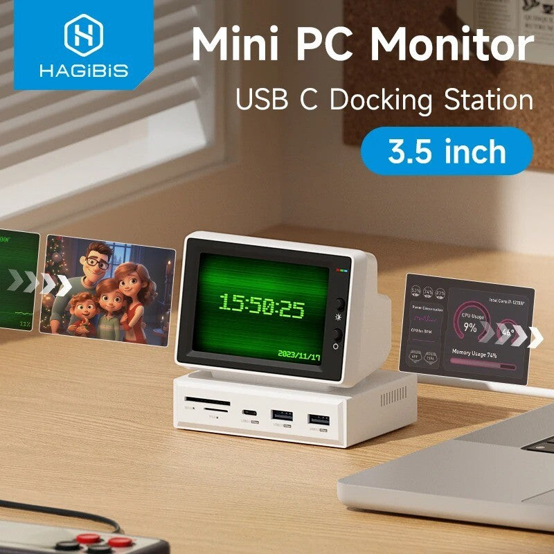 Hagibis Mini Monitor USB-C Docking Station 3.5'' IPS Screen For Windows