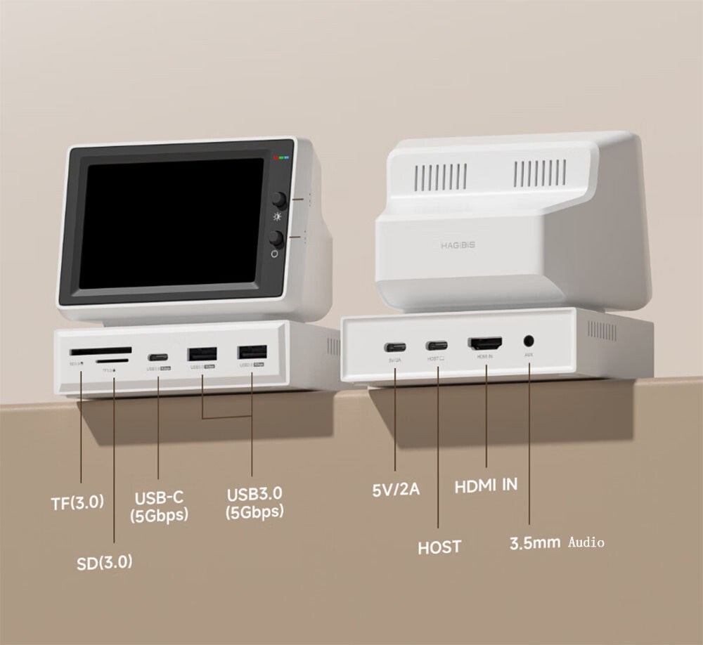 Hagibis Mini Monitor USB-C Docking Station 3.5'' IPS Screen For Windows